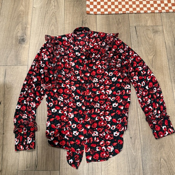 Ralph Lauren Red and Black Floral Casual Button Down Shirt Large - Picture 1 of 3